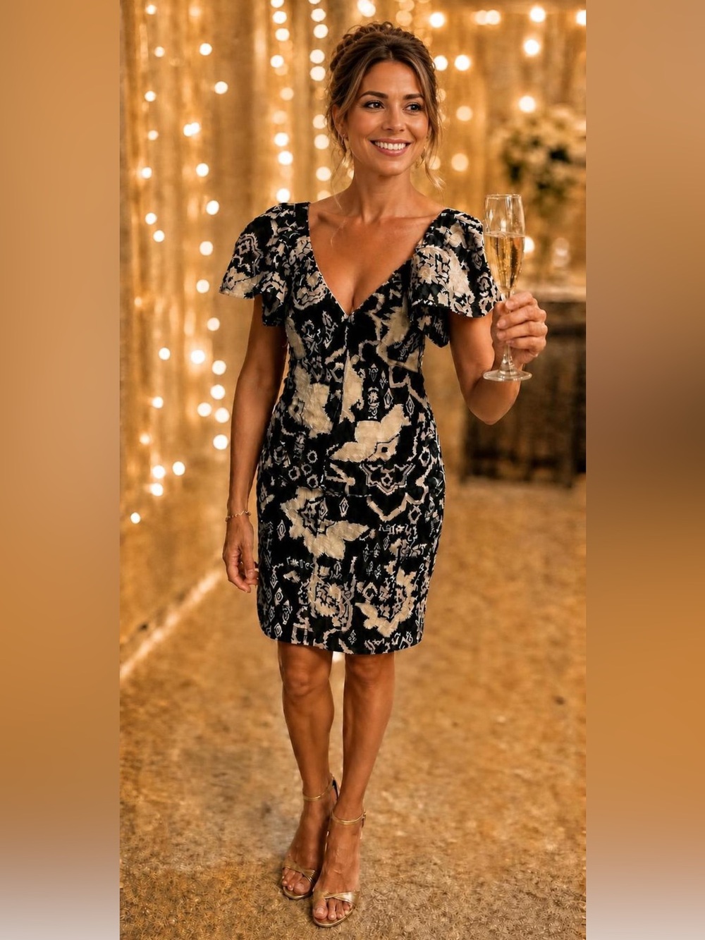 🆕 NWT • FRENCH CONNECTION Deon Candra Jacquard Mini Dress • Black/Cream • 2